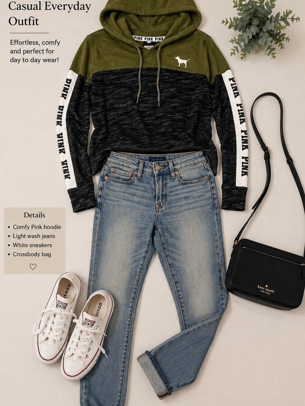 PINK Victoria's Secret Olive & Charcoal Colorblock Cowl Neck Sweater